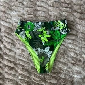 Aerie High Waisted Cheeky Bikini Bottoms, featuring a green tropical floral
